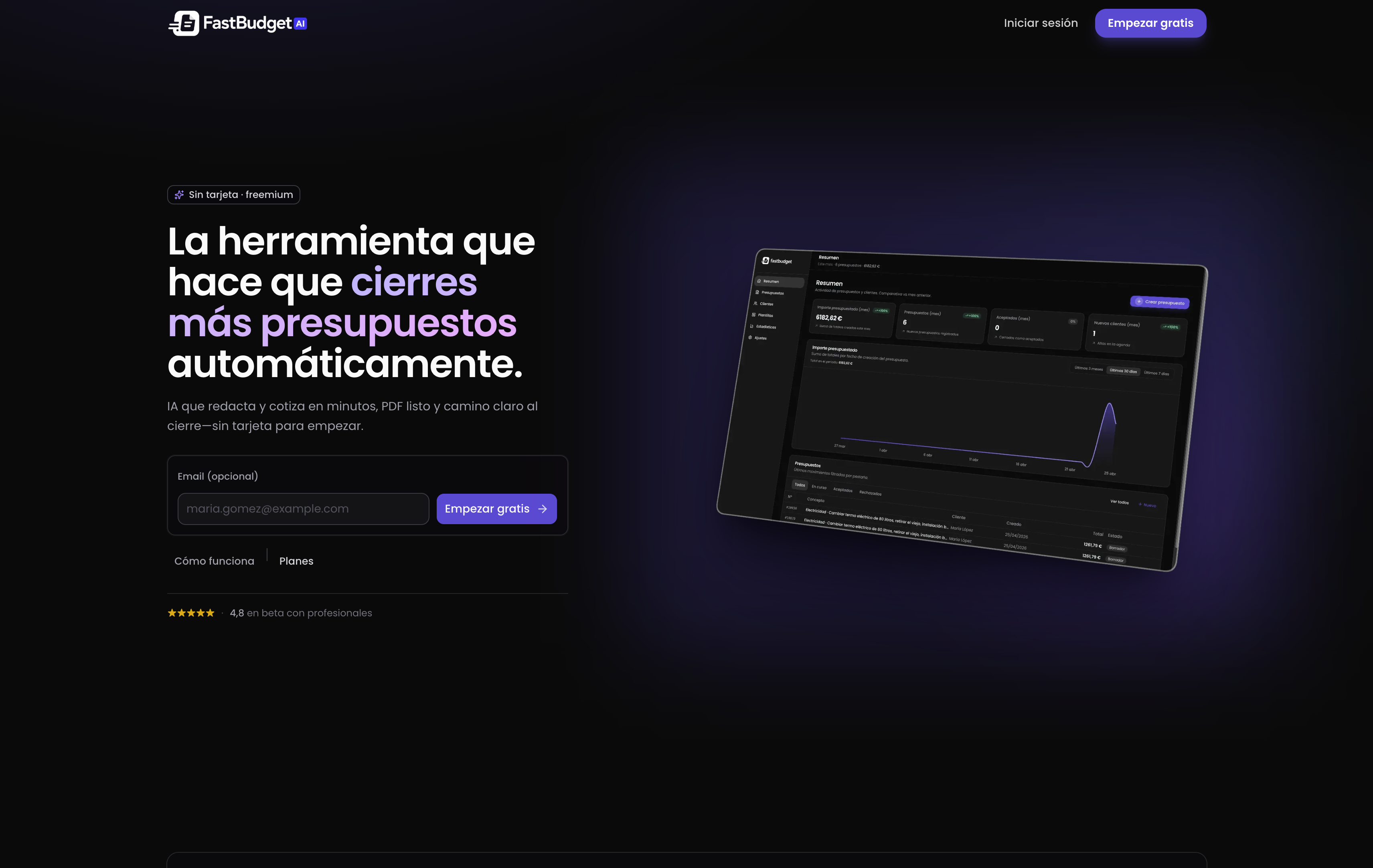 Captura del producto FastBudget AI: cotización y presupuestos con IA, desarrollo web por GoPrime Digital en Madrid