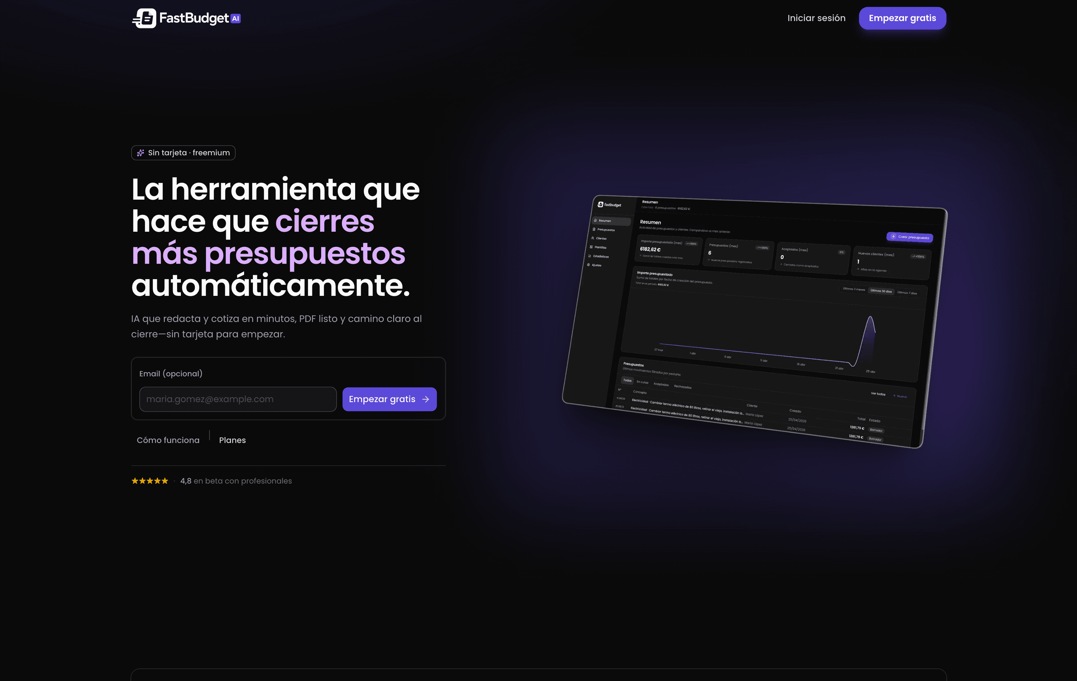 Captura del producto FastBudget AI: cotización y presupuestos con IA, desarrollo web por GoPrime Digital en Madrid